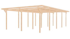 Wiata garażowa drewniana podwójna 600x1000x260 cm   grube belki
